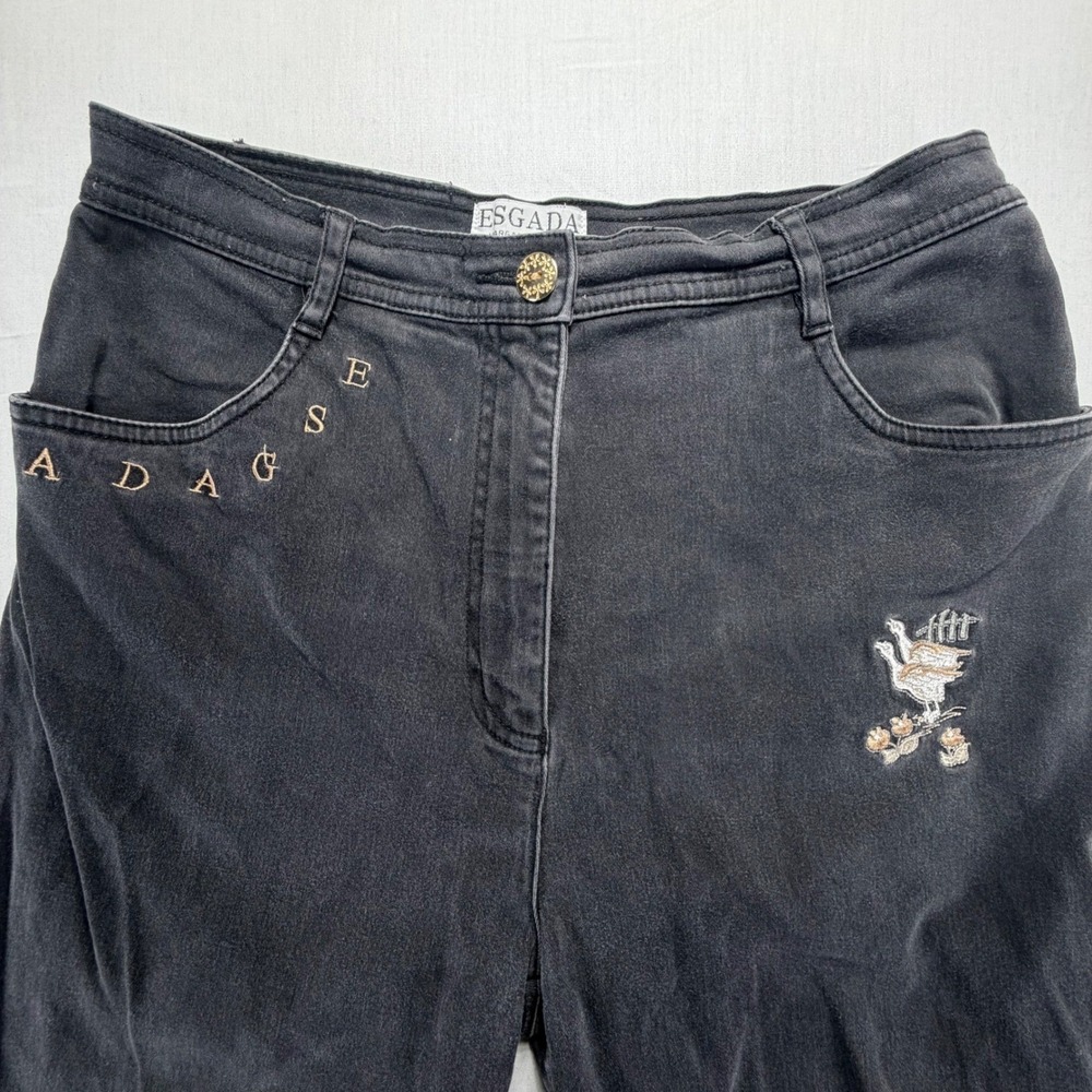 ESGADA Black Denim Jeans Embroidered Logo Duck Detail Women's EUR 40 US 4‎